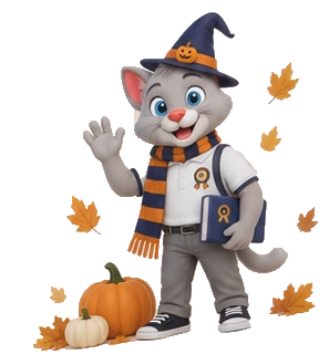Muppy, mascota de Golden School, con su vestuario de octubre